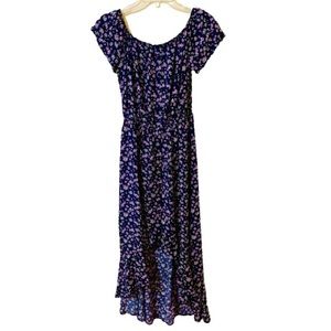 J for Justify Off Shoulder Floral Dress - Dark Blue/Floral - Size Medium